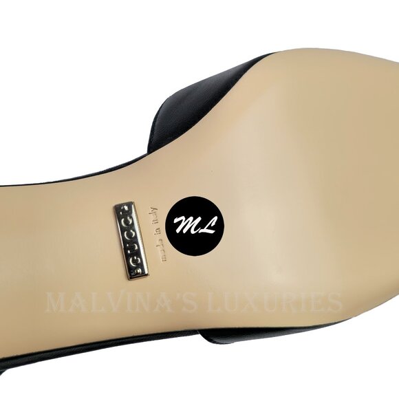 GUCCI SHOES T-STRAP BLACK LEATHER DOUBLE G LOGO SLINGBACK PUMPS sz 40.5 10.5 - Picture 13 of 15